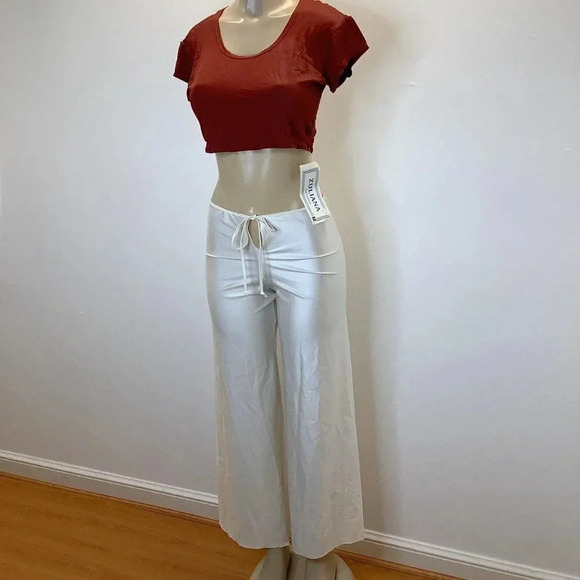 Zuliana Size Medium Wide Leg Waist Tie Pants With Burgundy Crop Top. Made in USA - Picture 2 of 4
